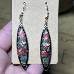Vintage Rose and butterfly Stain Glass Style Earrings Dangle Drop